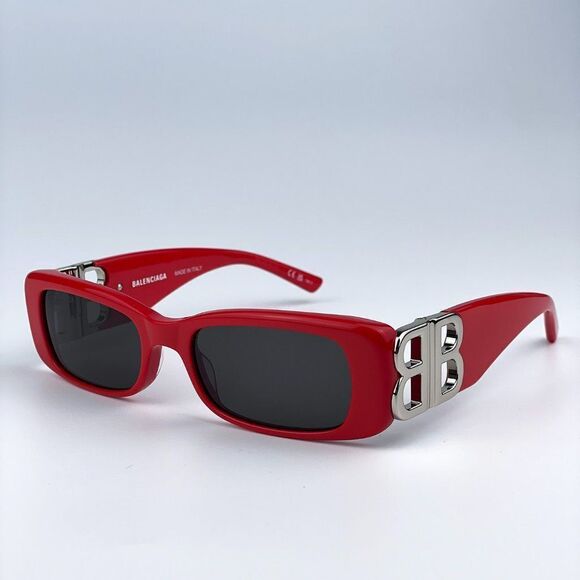 NEW Balenciaga BB0096S 015 Red Silver Logo Rectangle Unisex Sunglasses - Picture 8 of 13
